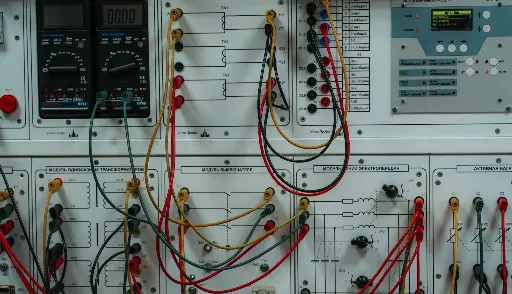 a bunch of wires and other electrical equipment